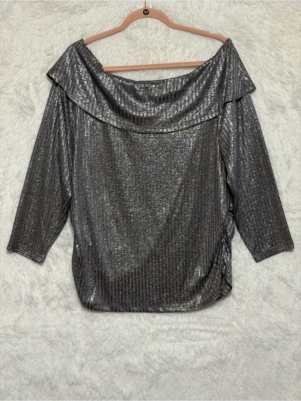 Lane Bryant Womens Metallic Ribbed Off The Shoulder Party Top Size 14/16 Glam